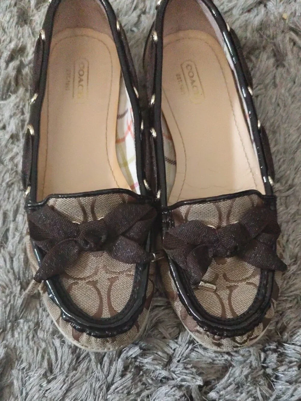 Coach Brown Signature Canvas Bow Ballet Flats